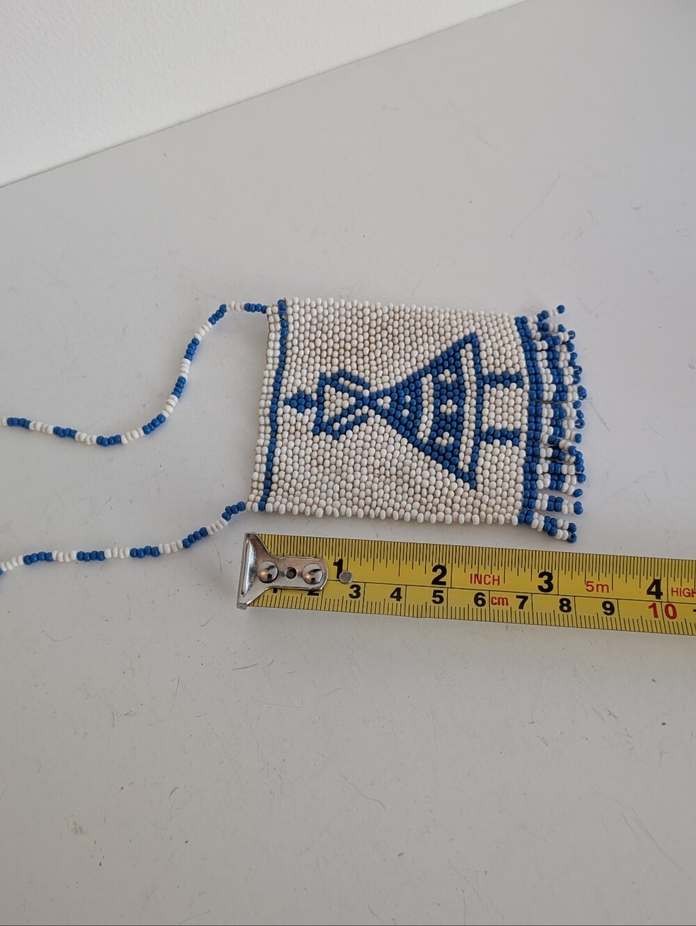 Vintage Tribal seed bead woven Dancer pendant necklace Fringed Edge - Picture 4 of 6